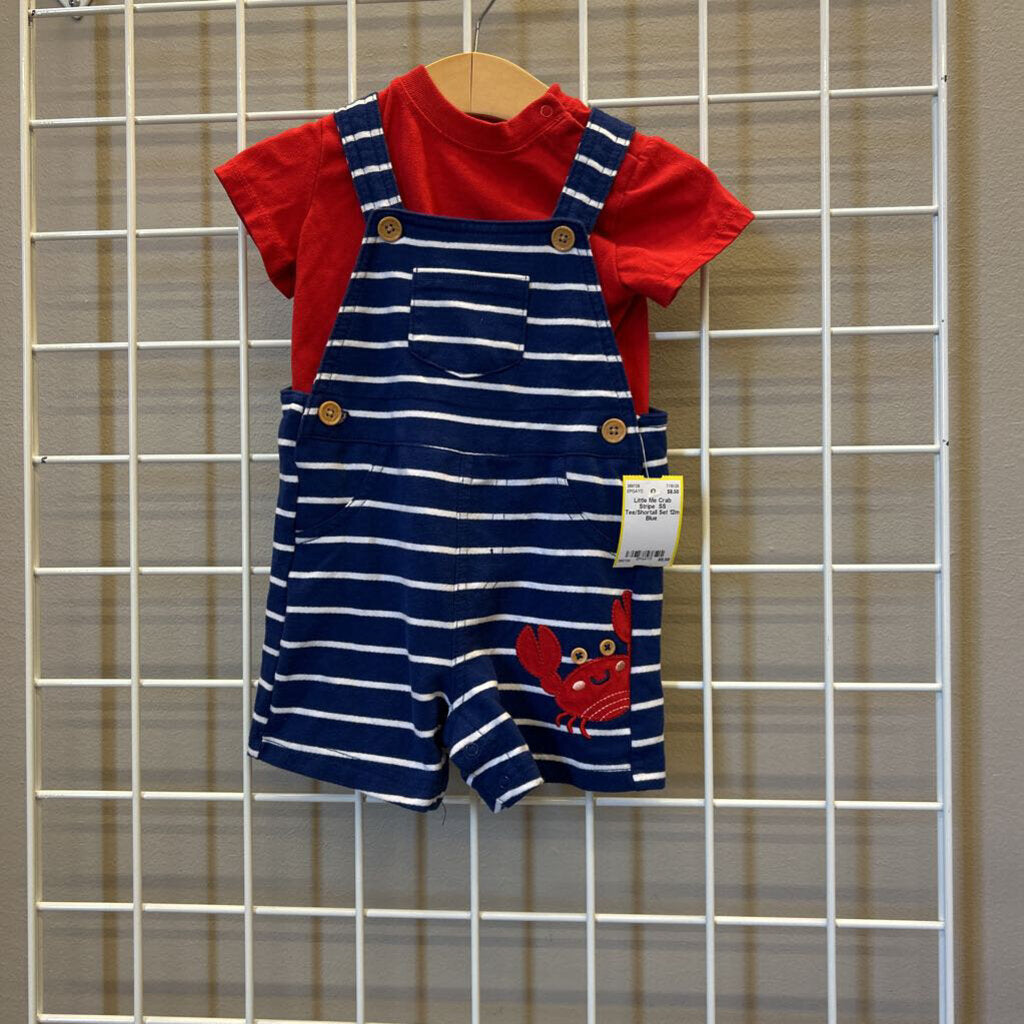 Little Me Crab Stripe SS Tee/Shortall Set 12m