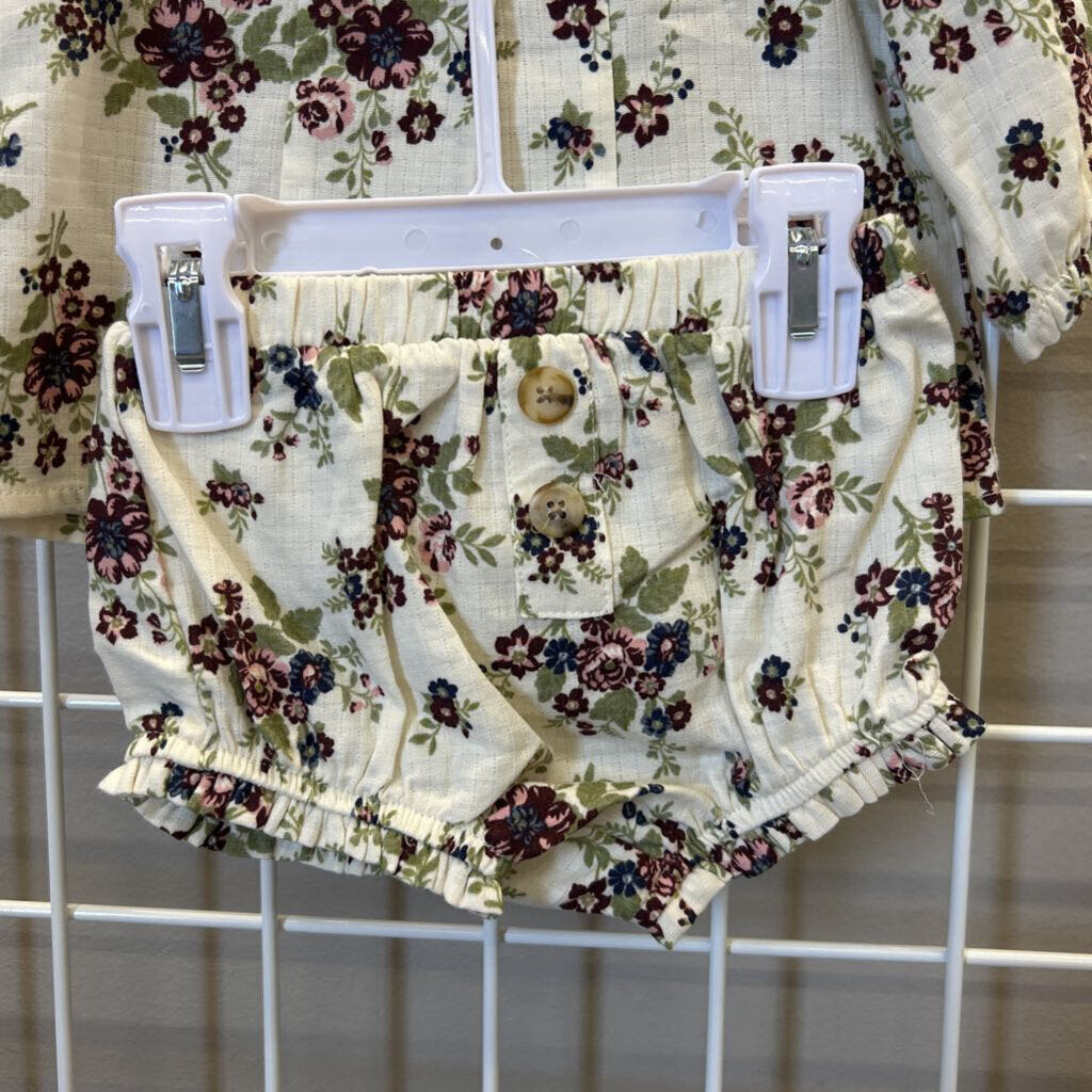 NWT Nicole Miller Floral LS LinenTop/Shorts & Accessories 3/6m