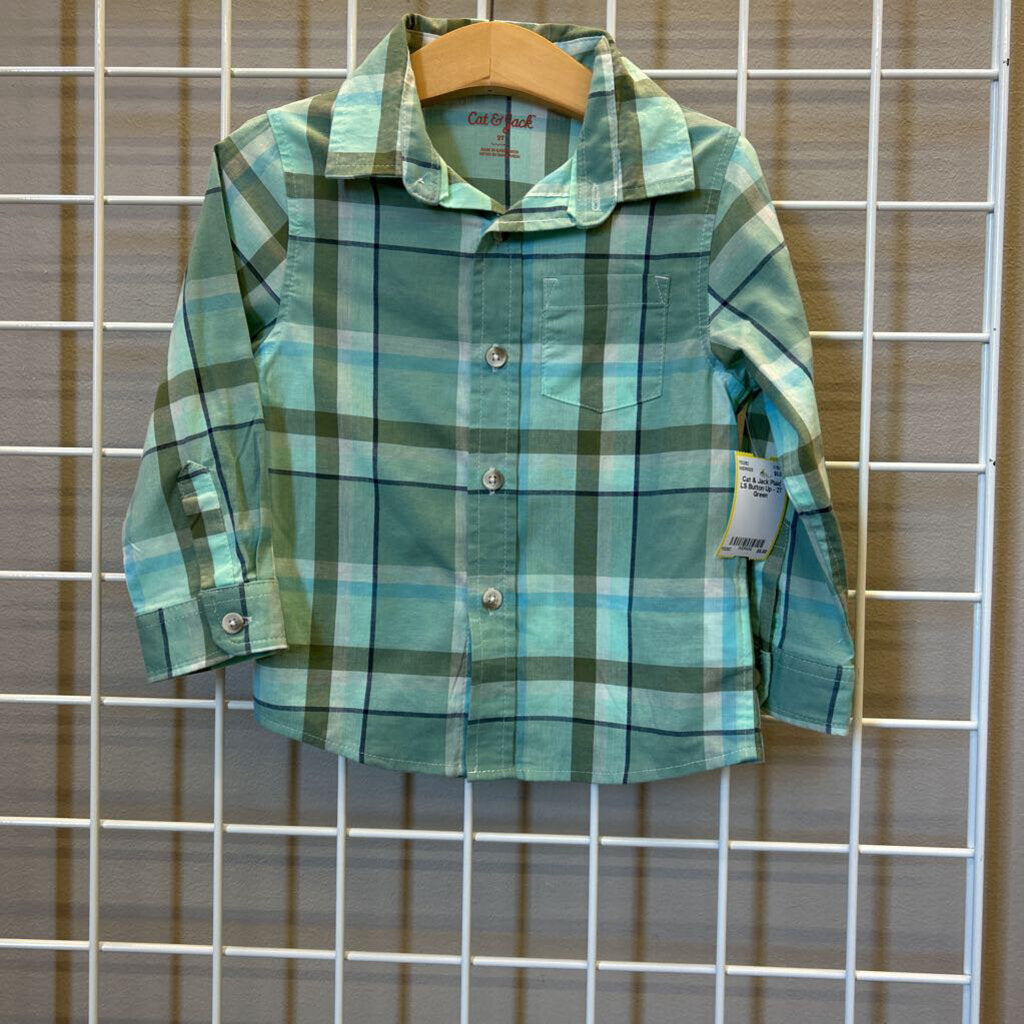 Cat & Jack Plaid LS Button Up - 2T