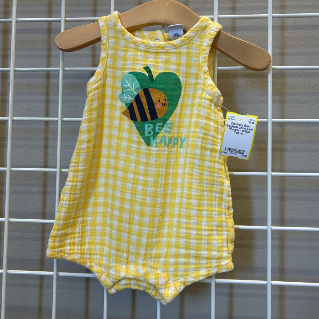 Old Navy Bee Gingham Linen Tank Romper - 6/12m