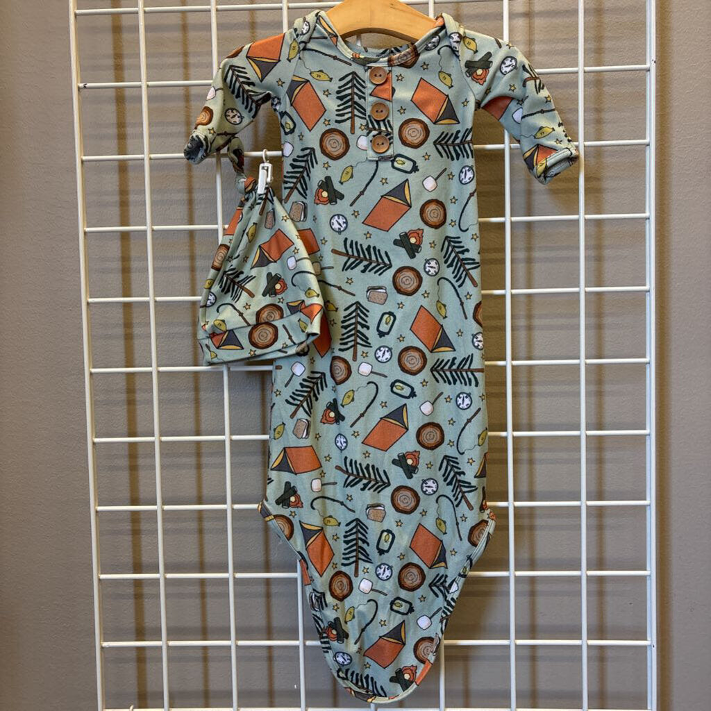 Caden Lane S'mores Sleeping Gown w/ Hat - NB