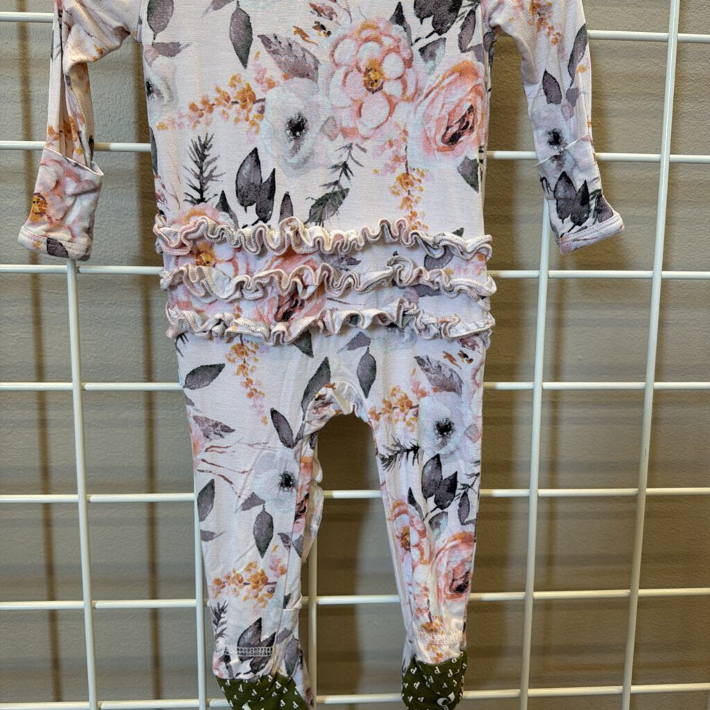 Posh Peanut Bamboo Floral Ruffle Zip Sleeper - 0/3m