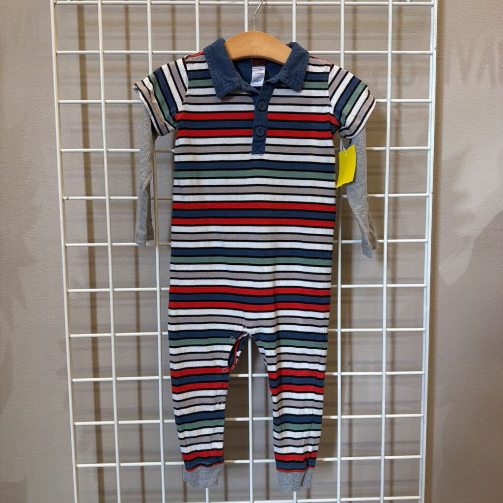 Tea Stripe LS Romper - 18/24m