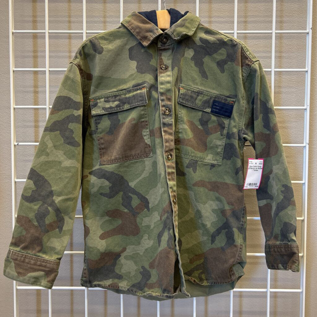 Zara Camo Cargo LS Button Up Hoodie - 7