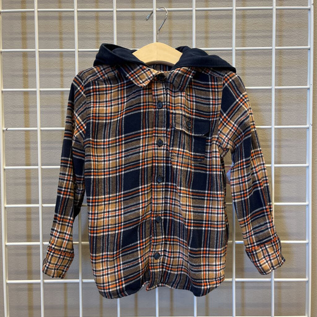 Old Navy Plaid Flannel Hoodie LS Button Up - 5T