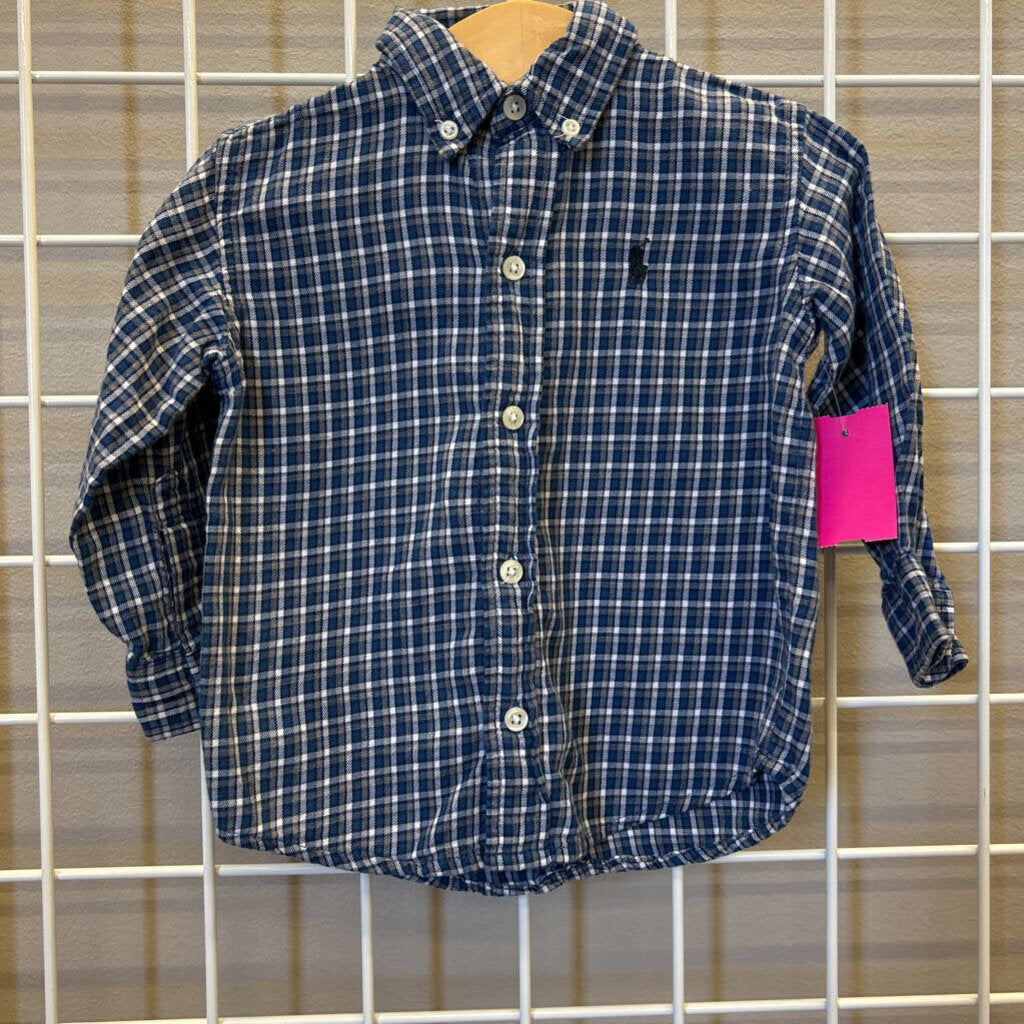 Ralph Lauren Plaid LS Button Up - 18/24m