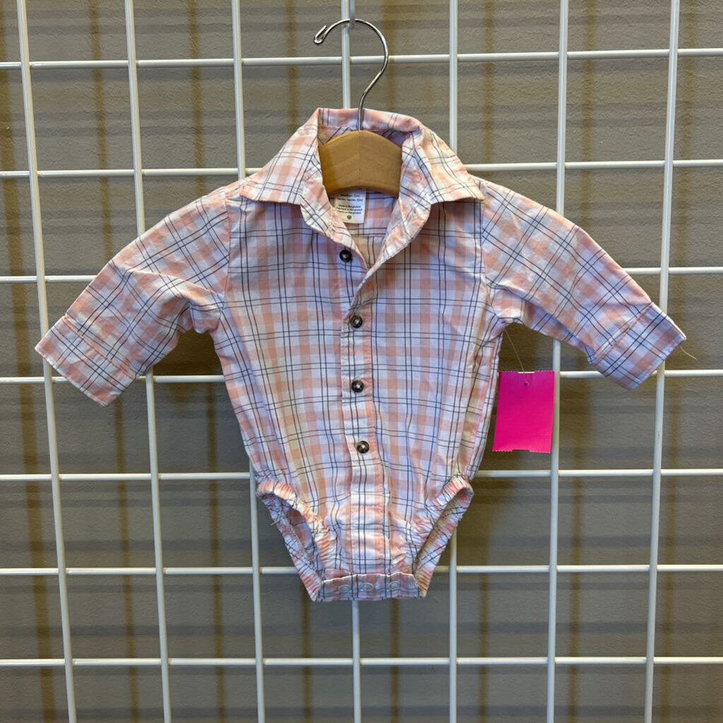 Carter's Plaid LS Button Up Onesie - NB