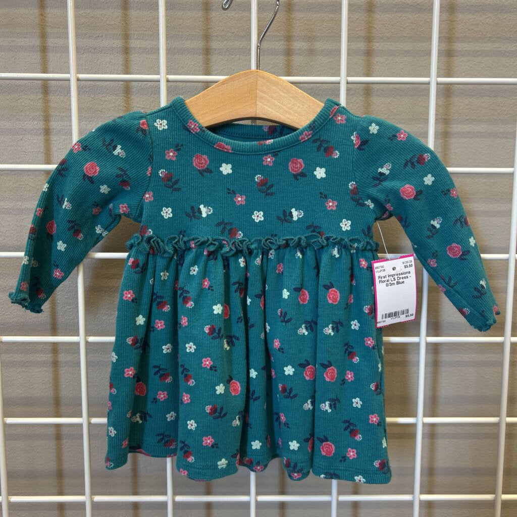 First Impressions Floral LS Dress - 0/3m