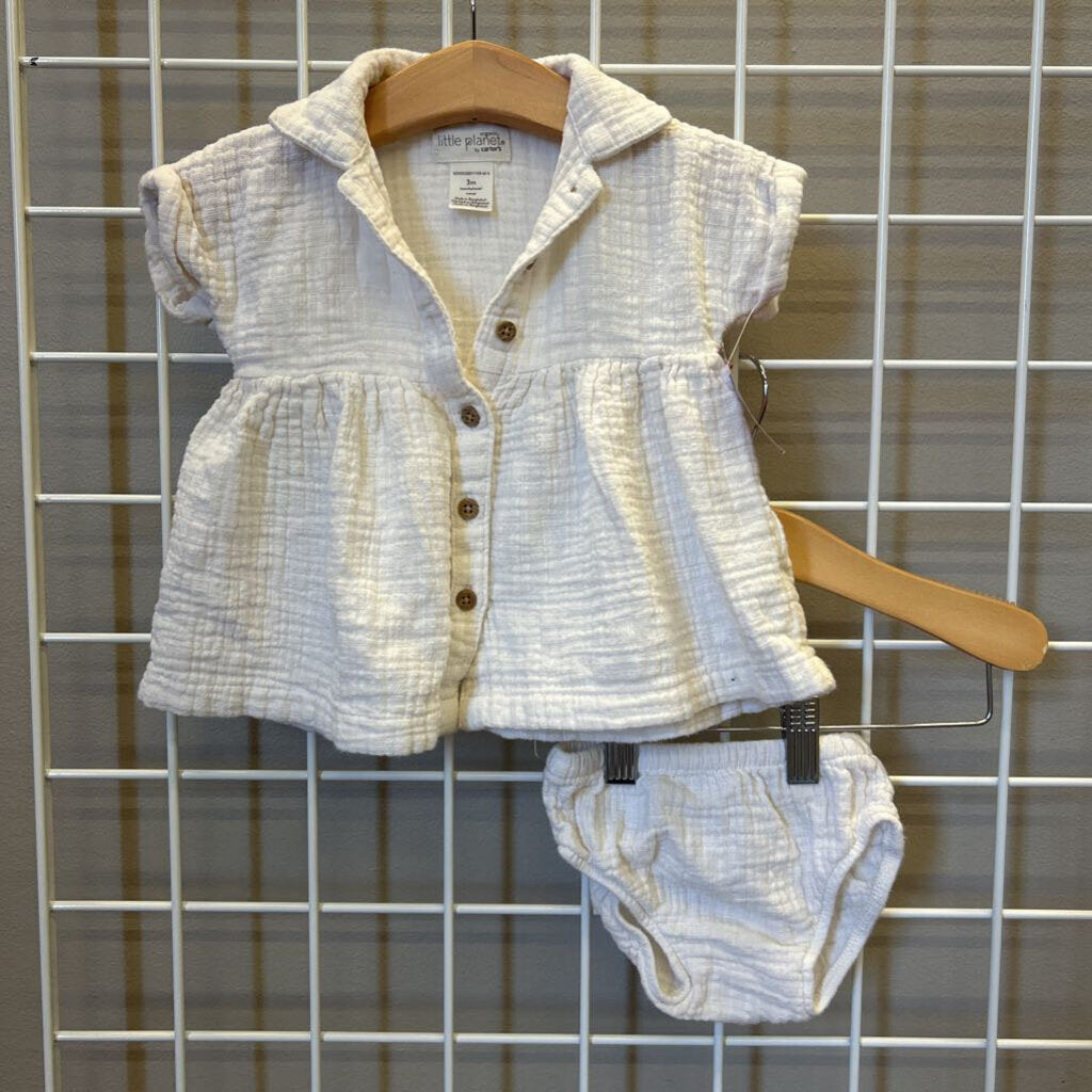 Little Planet Linen SS Dress w/ Bloomers - 3m