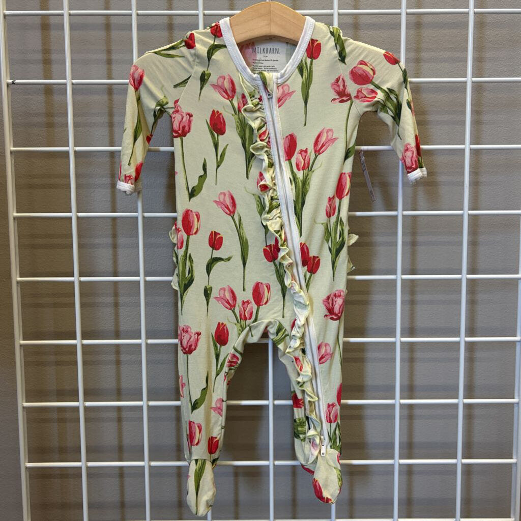 Milkbarn Bamboo Floral Ruffle Zip Sleeper - 0/3m