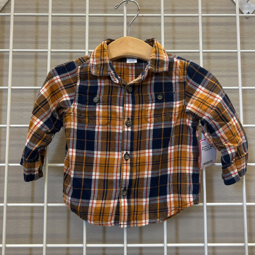 Old Navy Plaid LS Button Up 6/12m