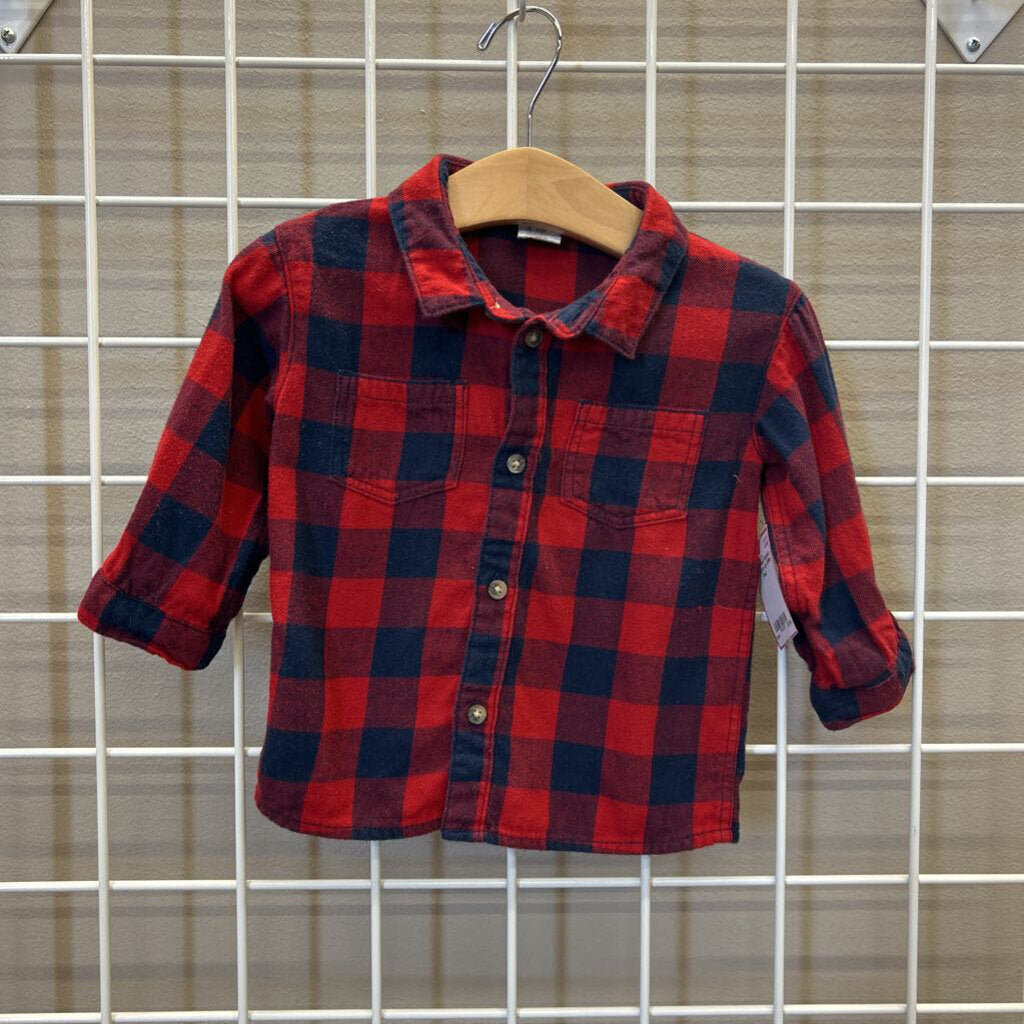H&M Plaid Flannel LS Button Up 6/9m