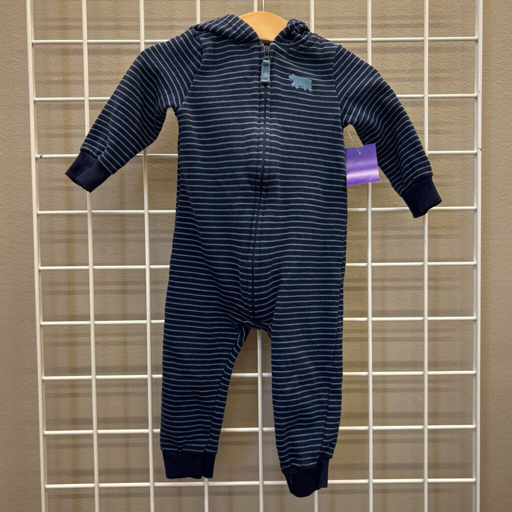 Carter's Stripe Bear Zip Hoodie Coverall - 12m