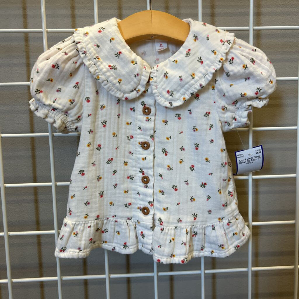 Cat & Jack Floral Collar SS Top - 2T