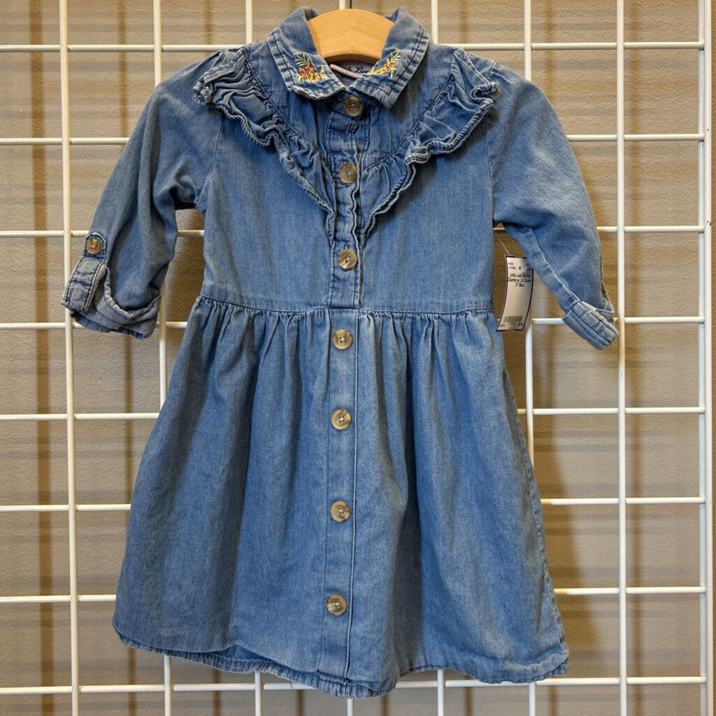 Little Lass Button Chambray LS Dress - 3T