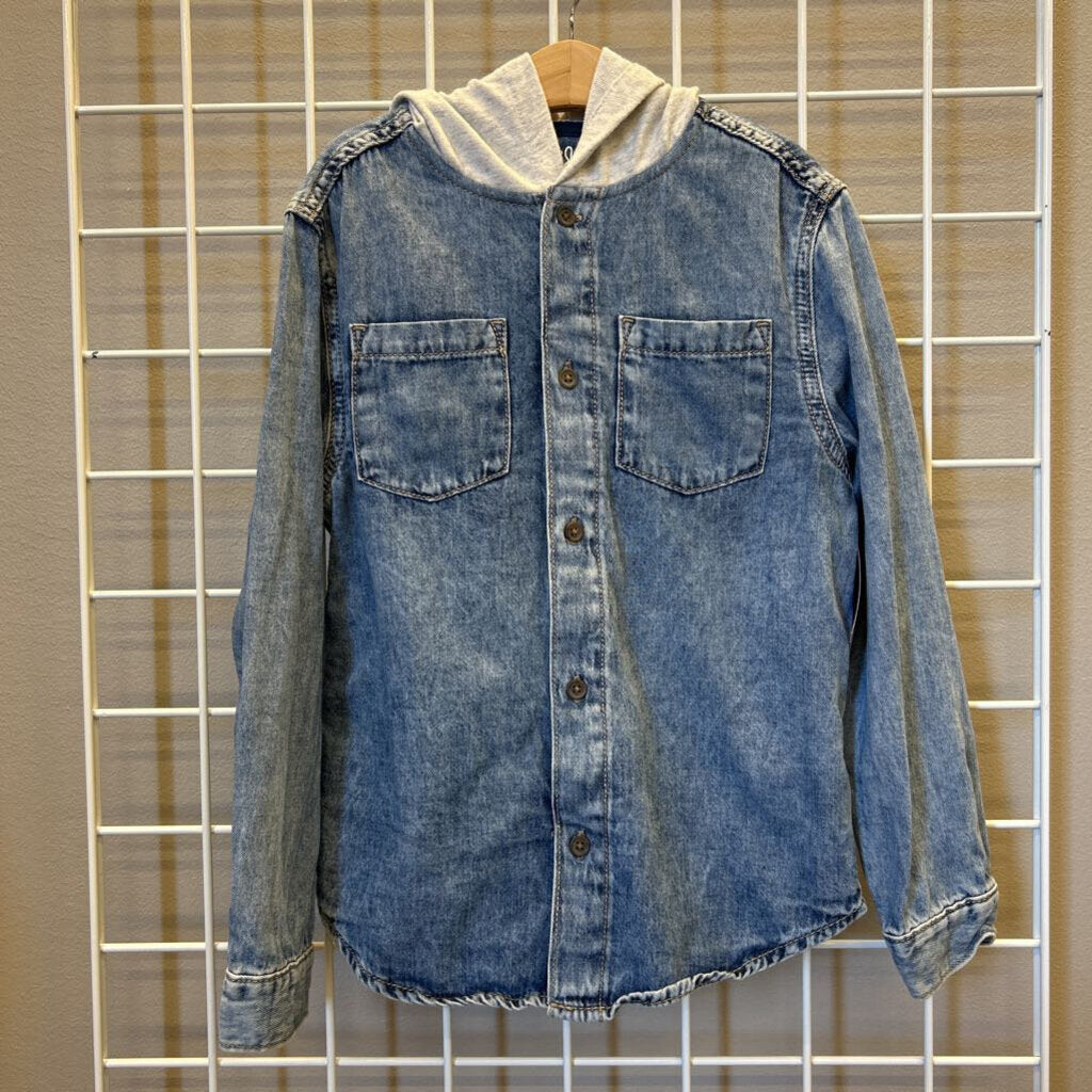 Cat & Jack Denim LS Button Up Hoodie - 6/7