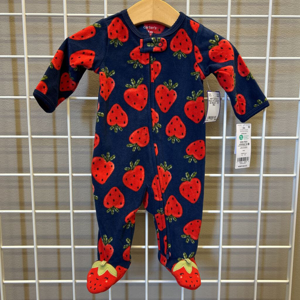 NWT Carter's Fleece Strawberry Zip Sleeper - 3m