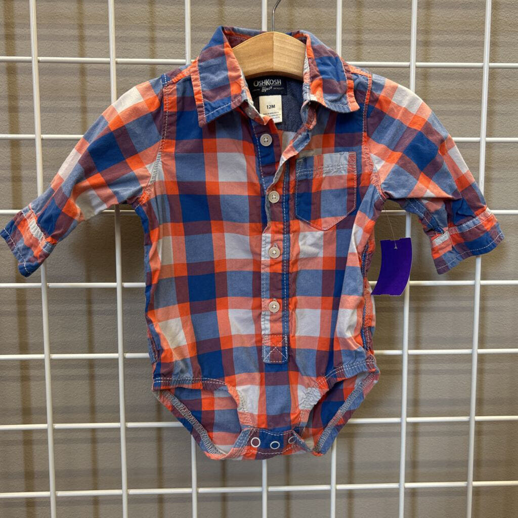Osh Kosh Plaid LS Button Up Onesie - 12m