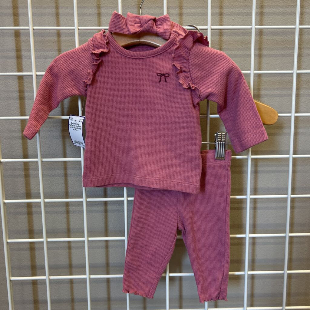 Carter's Bow Ruffle LS Top/Pant Set W/Heandband 3m