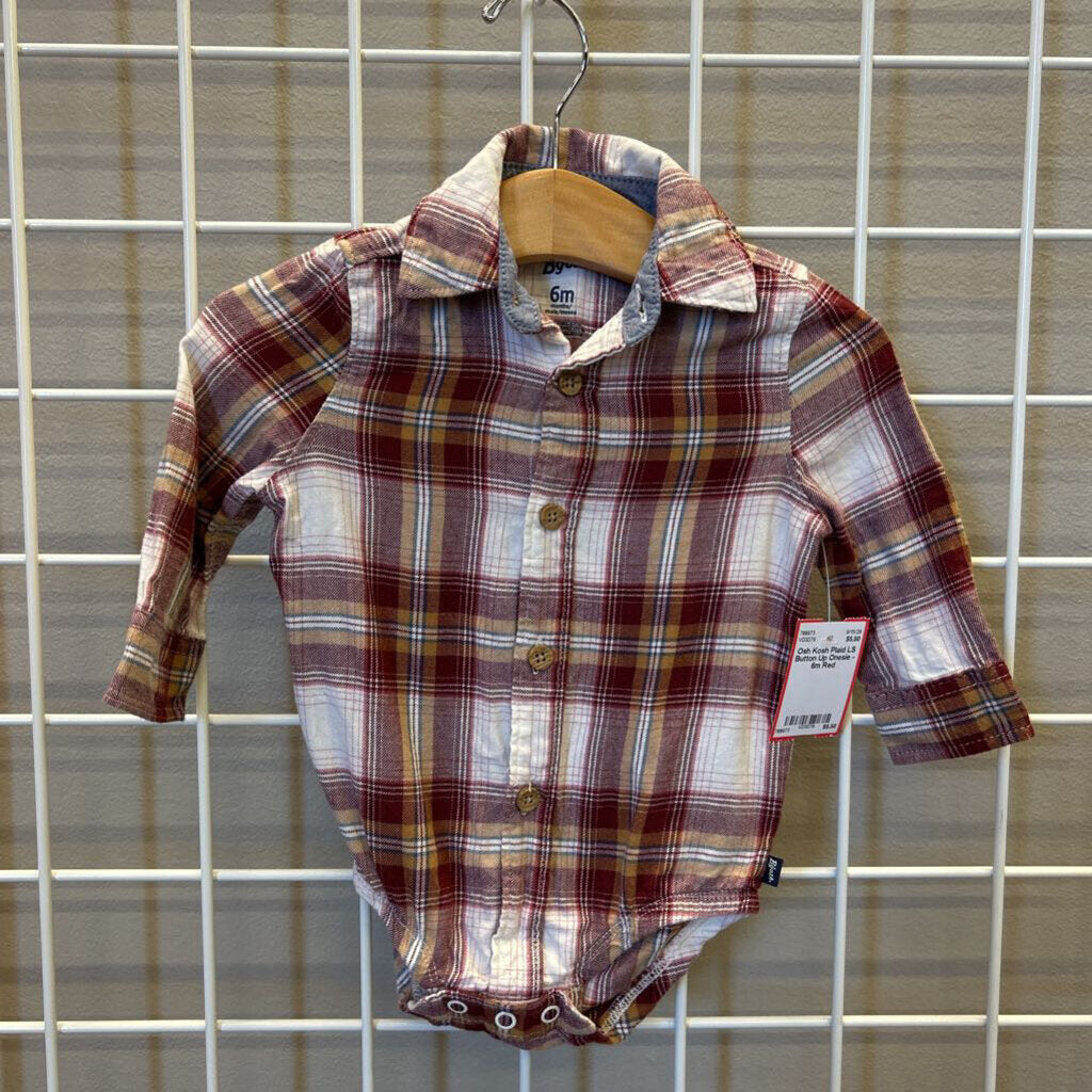 Osh Kosh Plaid LS Button Up Onesie - 6m