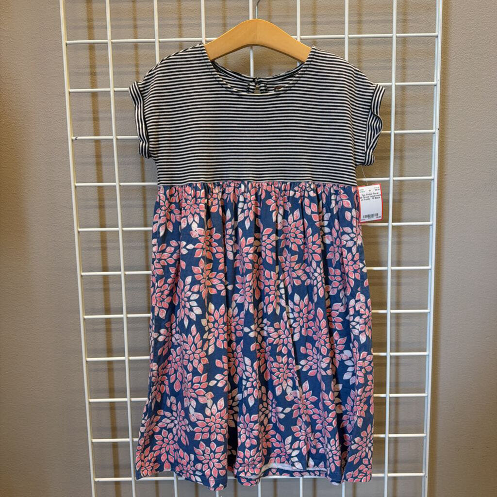 Tea Stripe Floral SS Dress (small mark on front) - 10