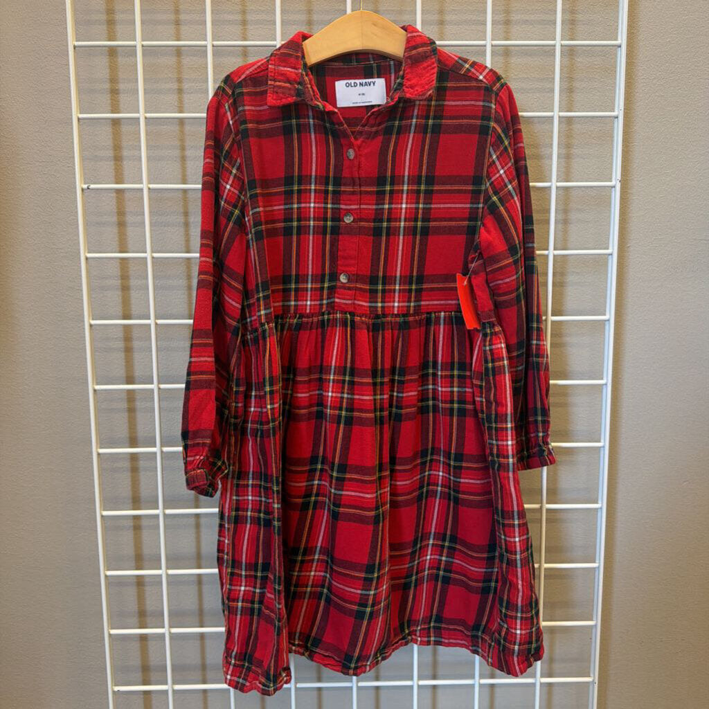 Old Navy Plaid LS Button Up Dress - 8