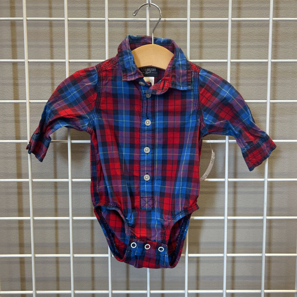 Osh Kosh Plaid LS Button Up Onesie - 6m