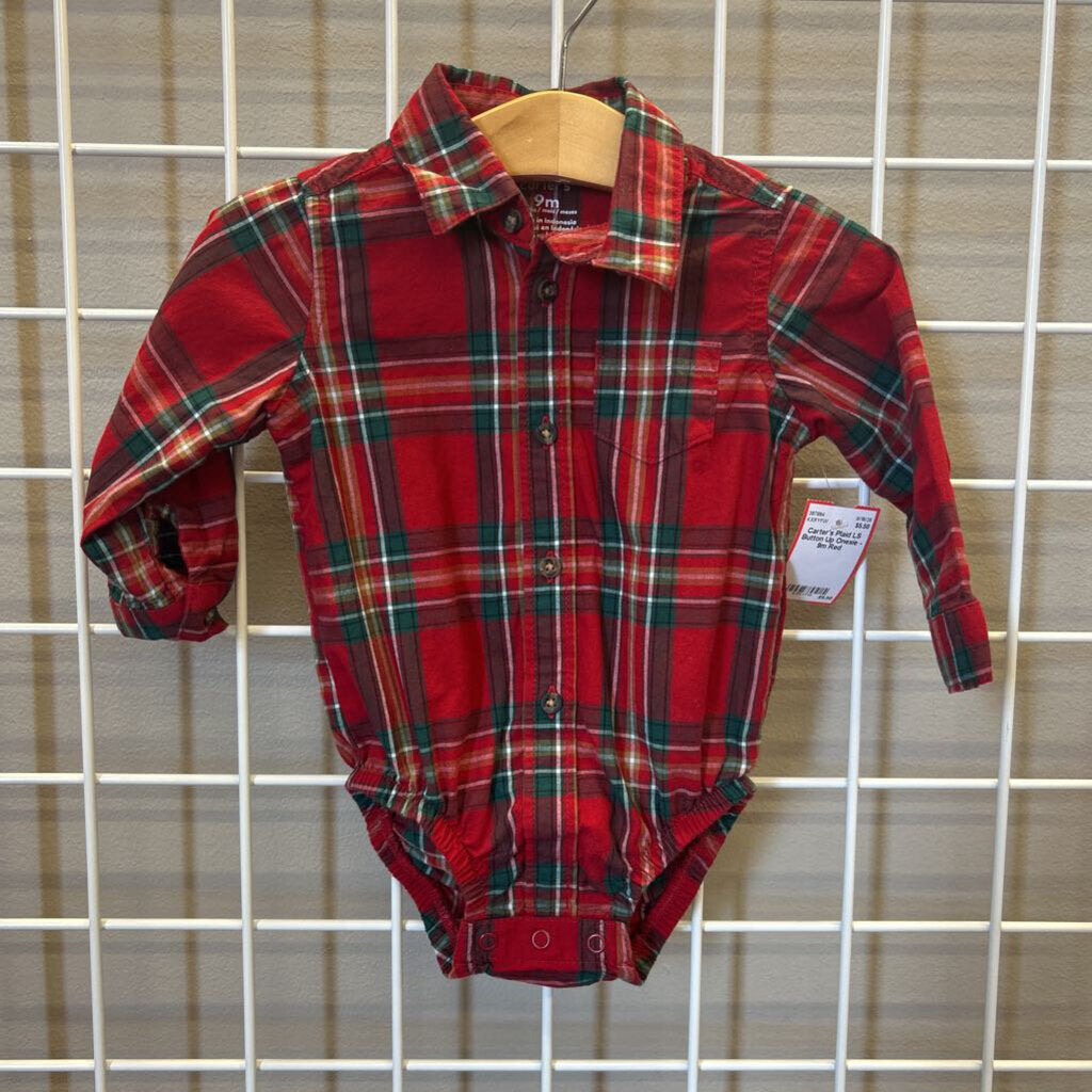 Carter's Plaid LS Button Up Onesie - 9m