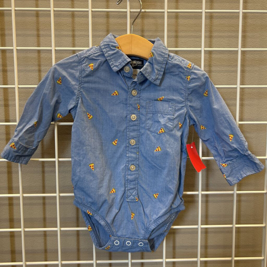 Osh Kosh Pizza LS Button Up Onesie - 9/12m