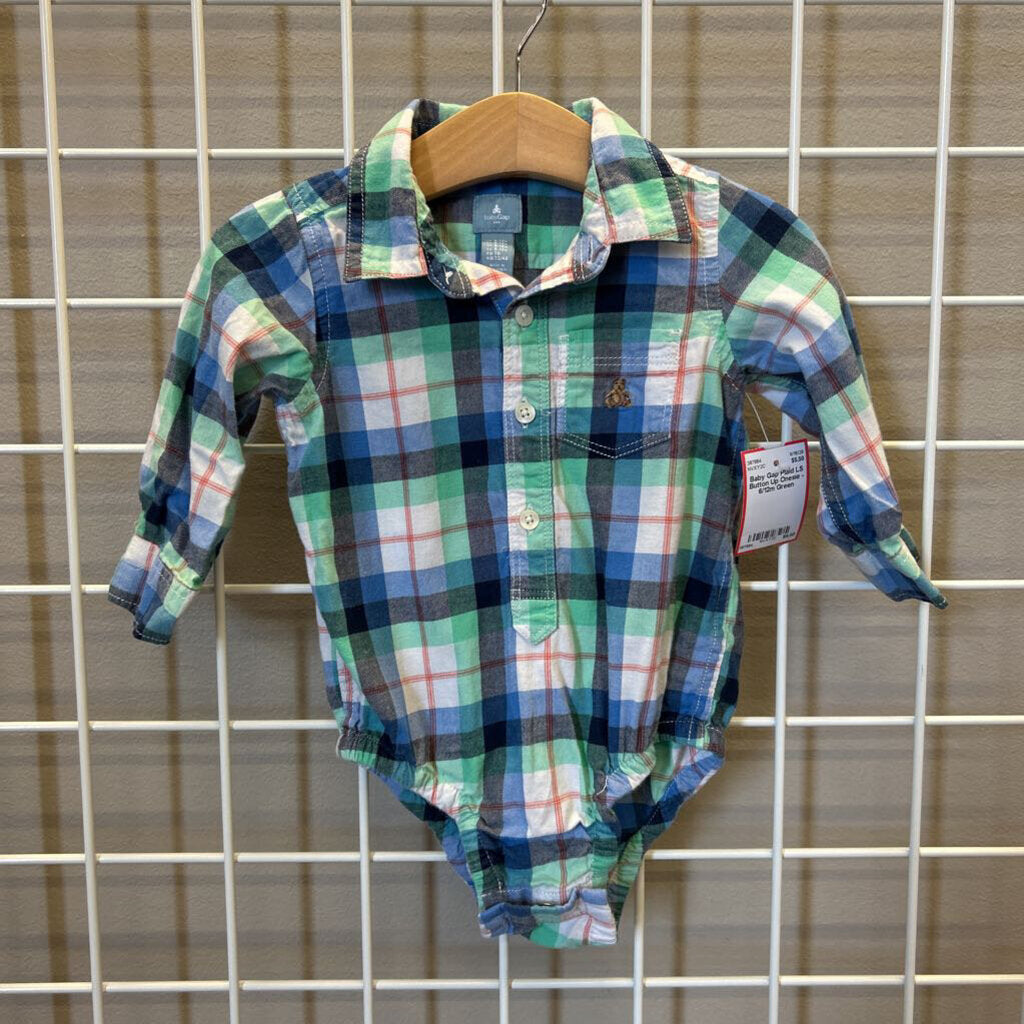 Baby Gap Plaid LS Button Up Onesie - 6/12m