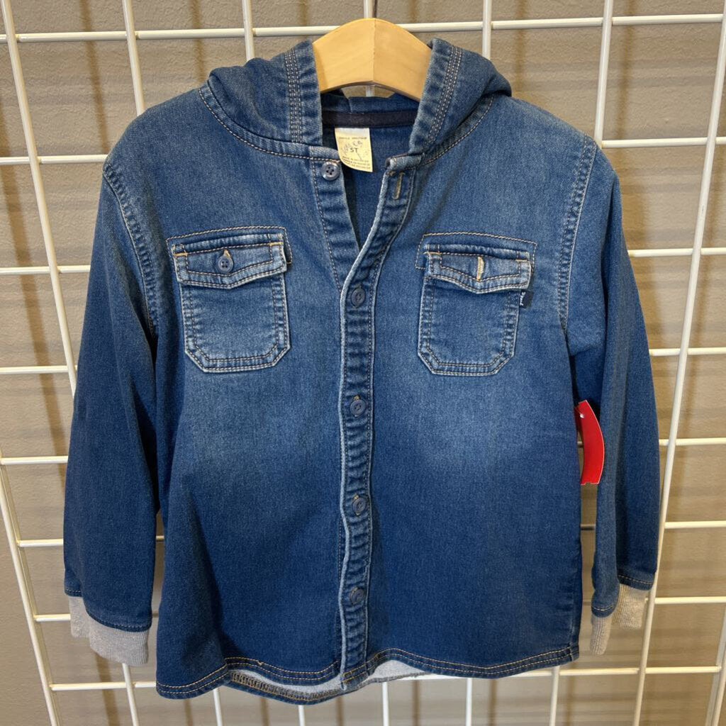 Osh Kosh Denim LS Button Up Hoodie - 5T
