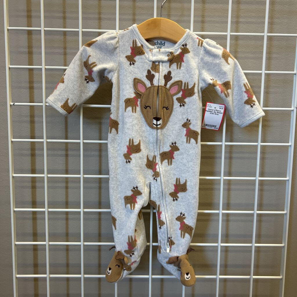 Carter's Fleece Reindeer Zip Sleeper - 0/3m
