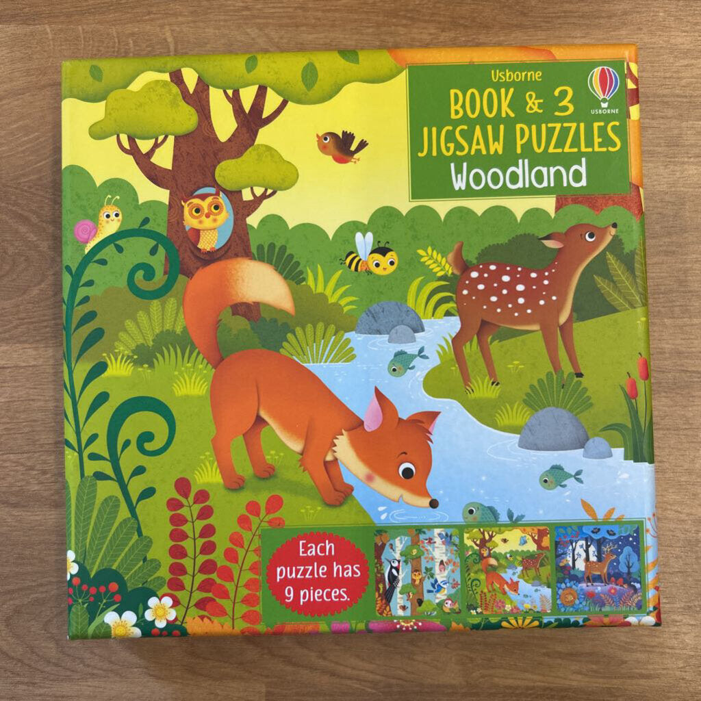 Usborne Book & 3 Jigsaw Puzzles - Woodland