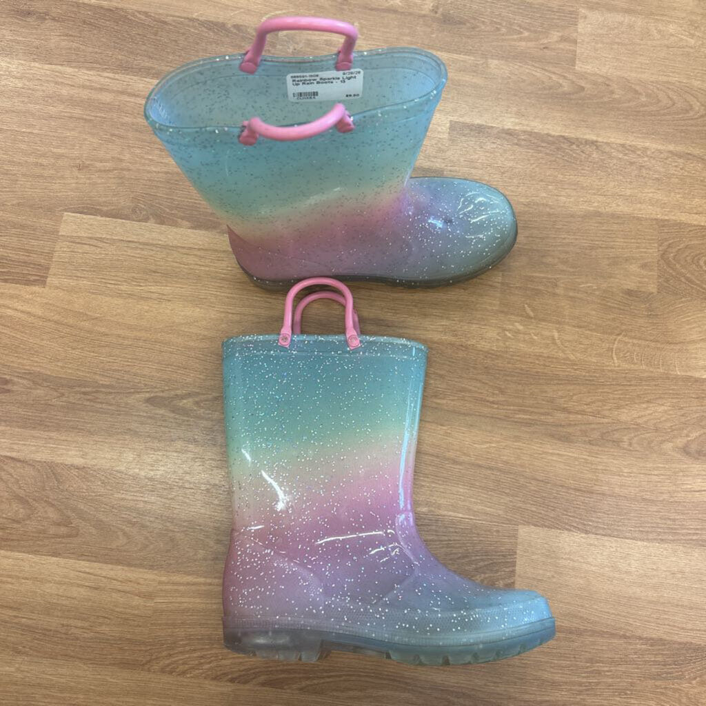 Rainbow Sparkle Light Up Rain Boots - 13