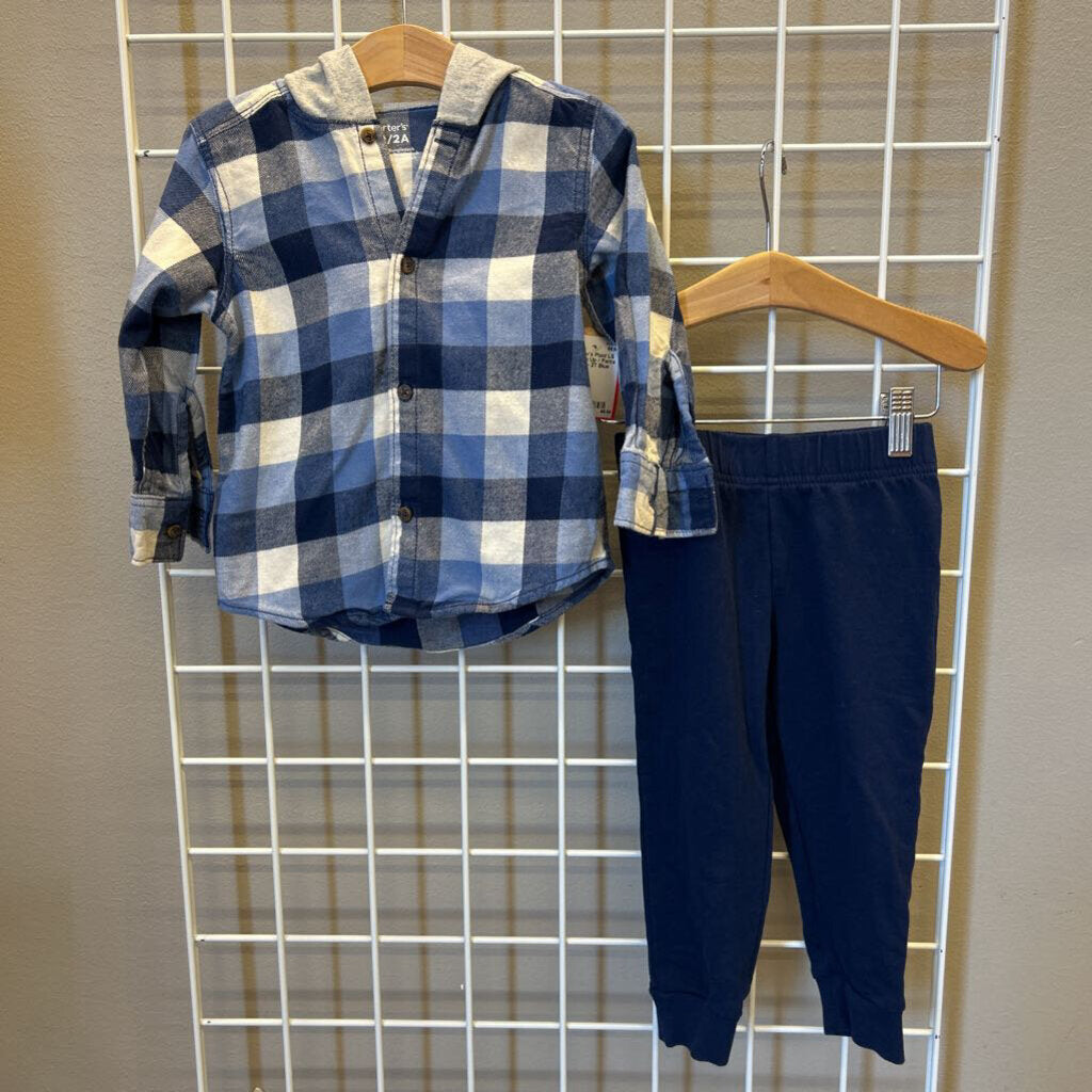 Carter's Plaid LS Button Up / Pants Set - 2T