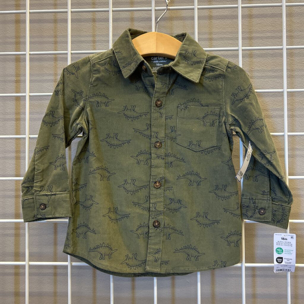 NWT Carter's Corduroy Dino LS Button Up - 18m