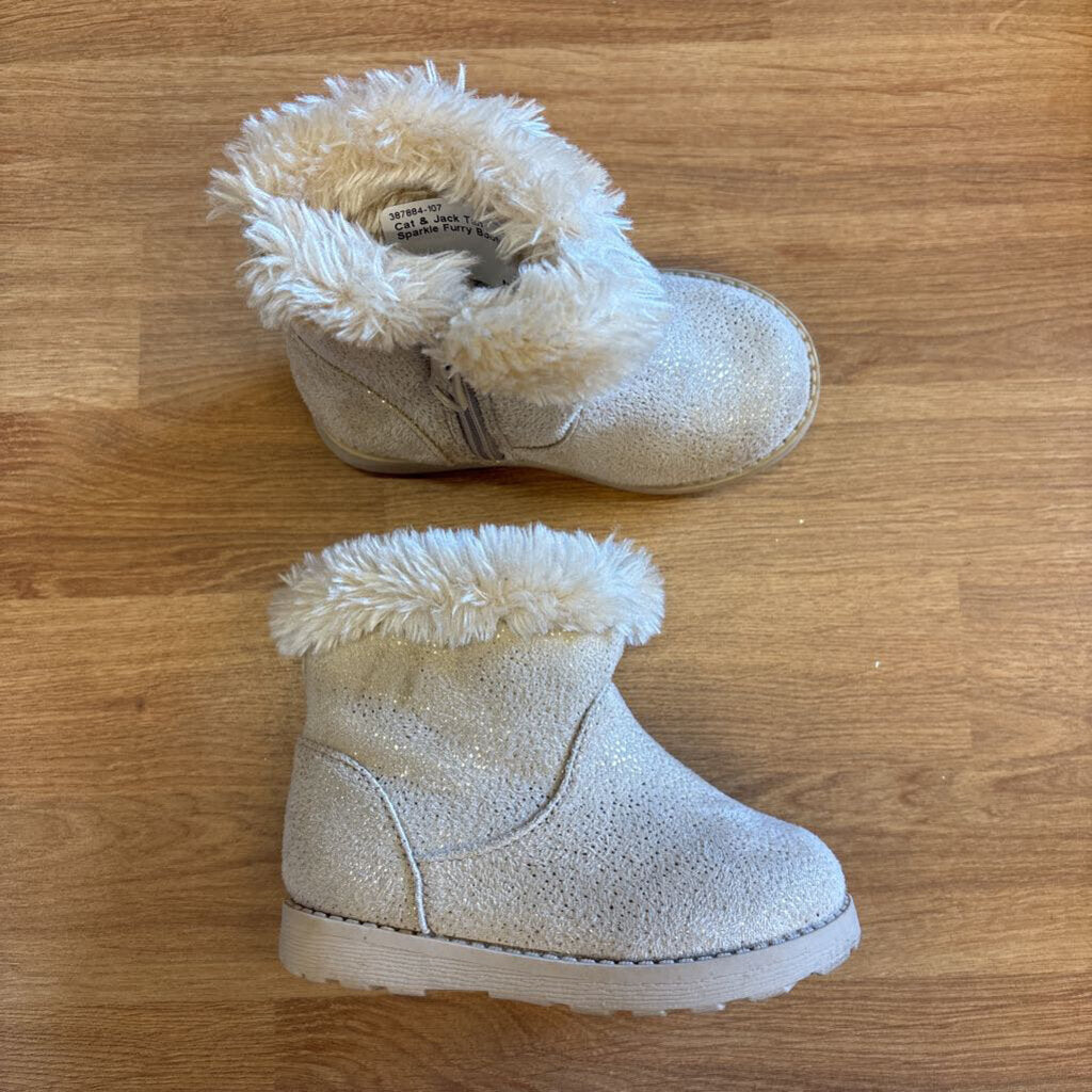 Cat & Jack Tan Sparkle Furry Boots - 6
