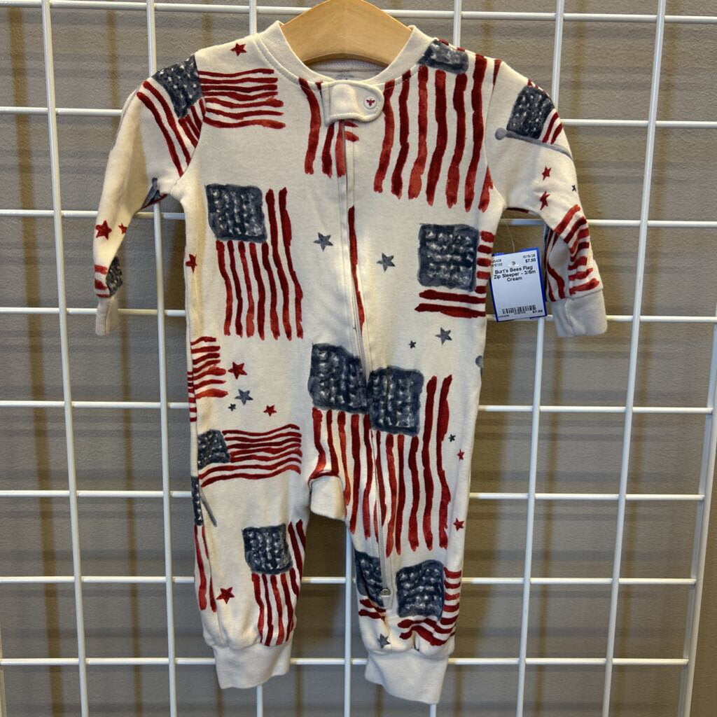 Burt's Bees Flag Zip Sleeper - 3/6m