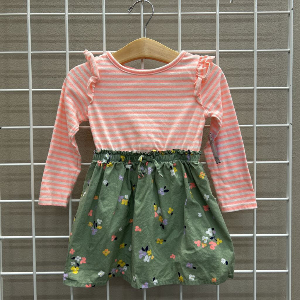 Cat & Jack Stripe Floral LS Dress - 2T