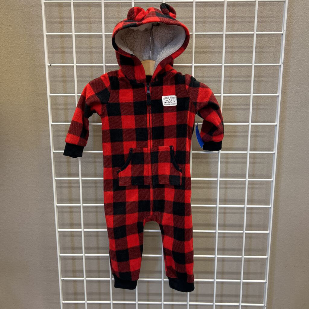 Carter's Plaid Fleece Zip Hoodie Coverall - 9m