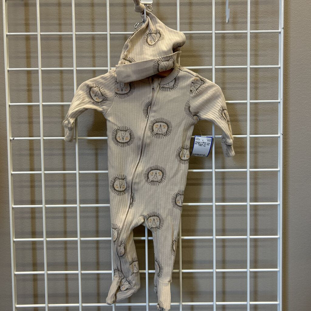 Rabbit + Bear Lion Zip Sleeper w/ Hat - 3/6m