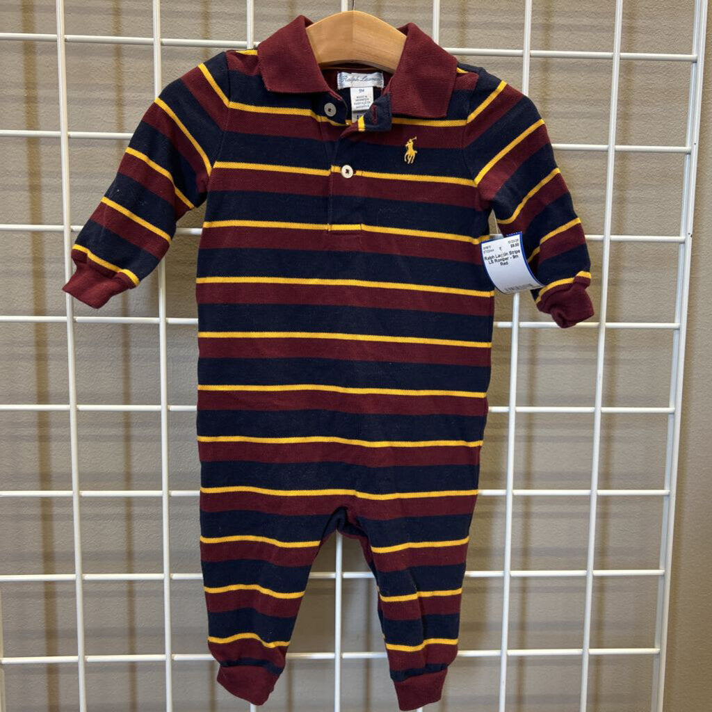 Ralph Lauren Stripe LS Romper - 9m
