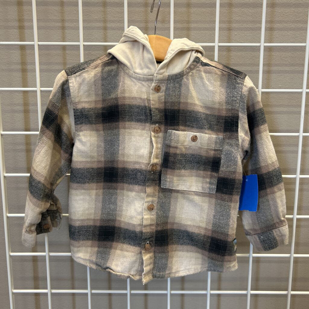 Zara Plaid LS Button Up Hoodie - 2