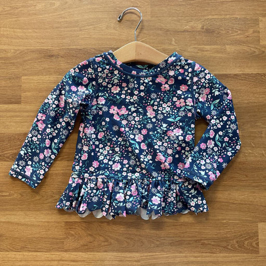 Ruffle Butts Floral LS Rash Guard - 2T