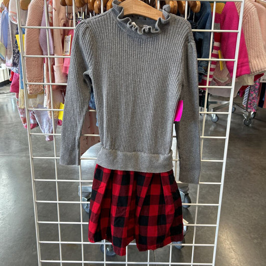 Gap Kids Ribbed Plaid LS Dress - 6/7