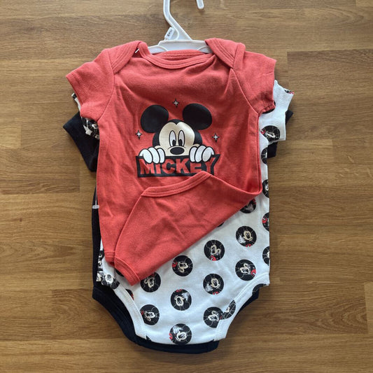 NWT Disney Baby Mickey SS Onesie 3pk - 3/6m