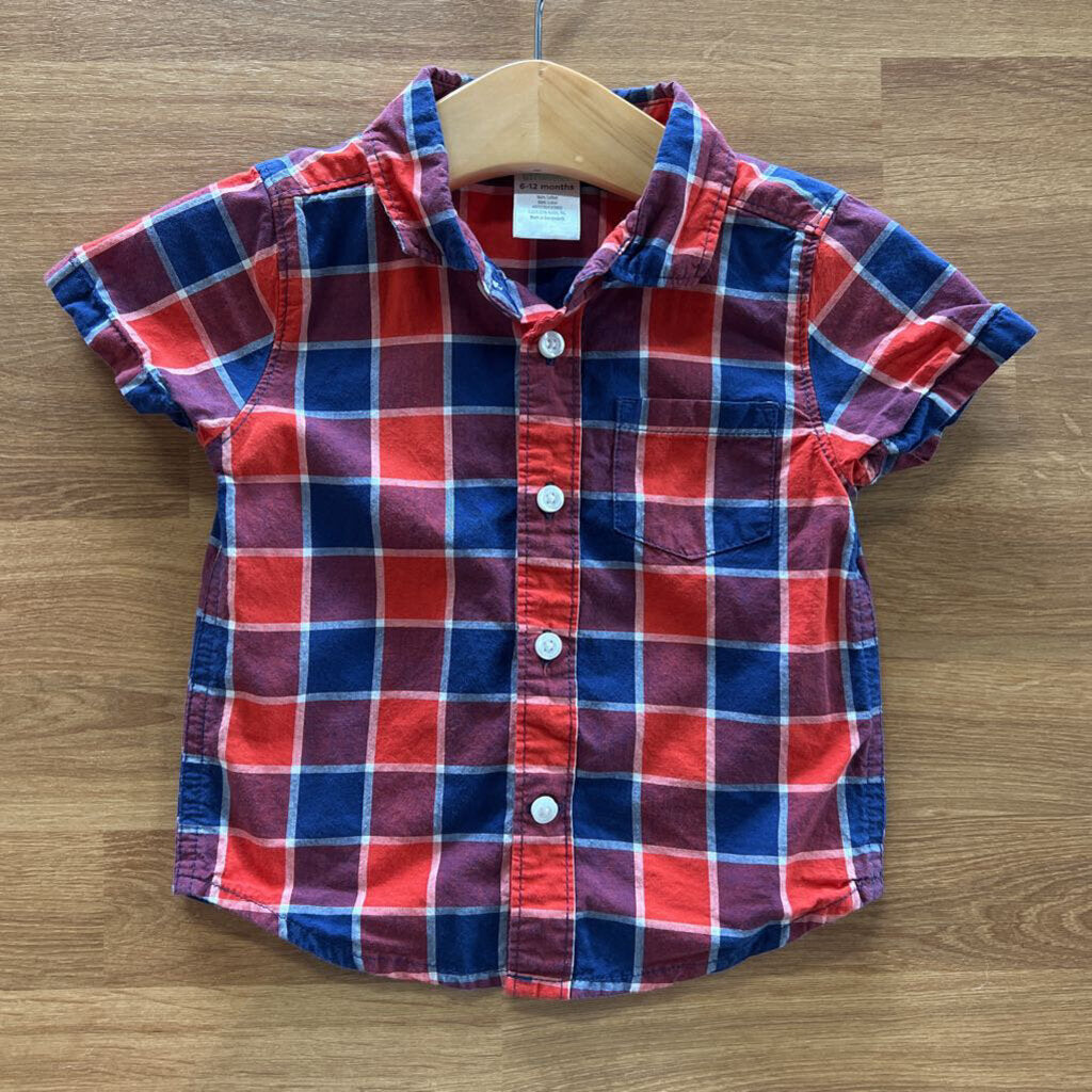 Gymboree Plaid SS Button Up - 6/12m