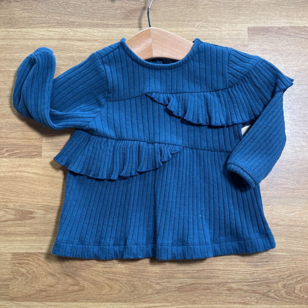 Kate Quinn Ribbed LS Ruffle Top - 3/6m