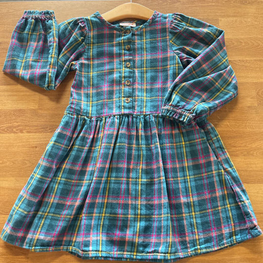 Cat Jack Plaid LS Button Dress 4-5