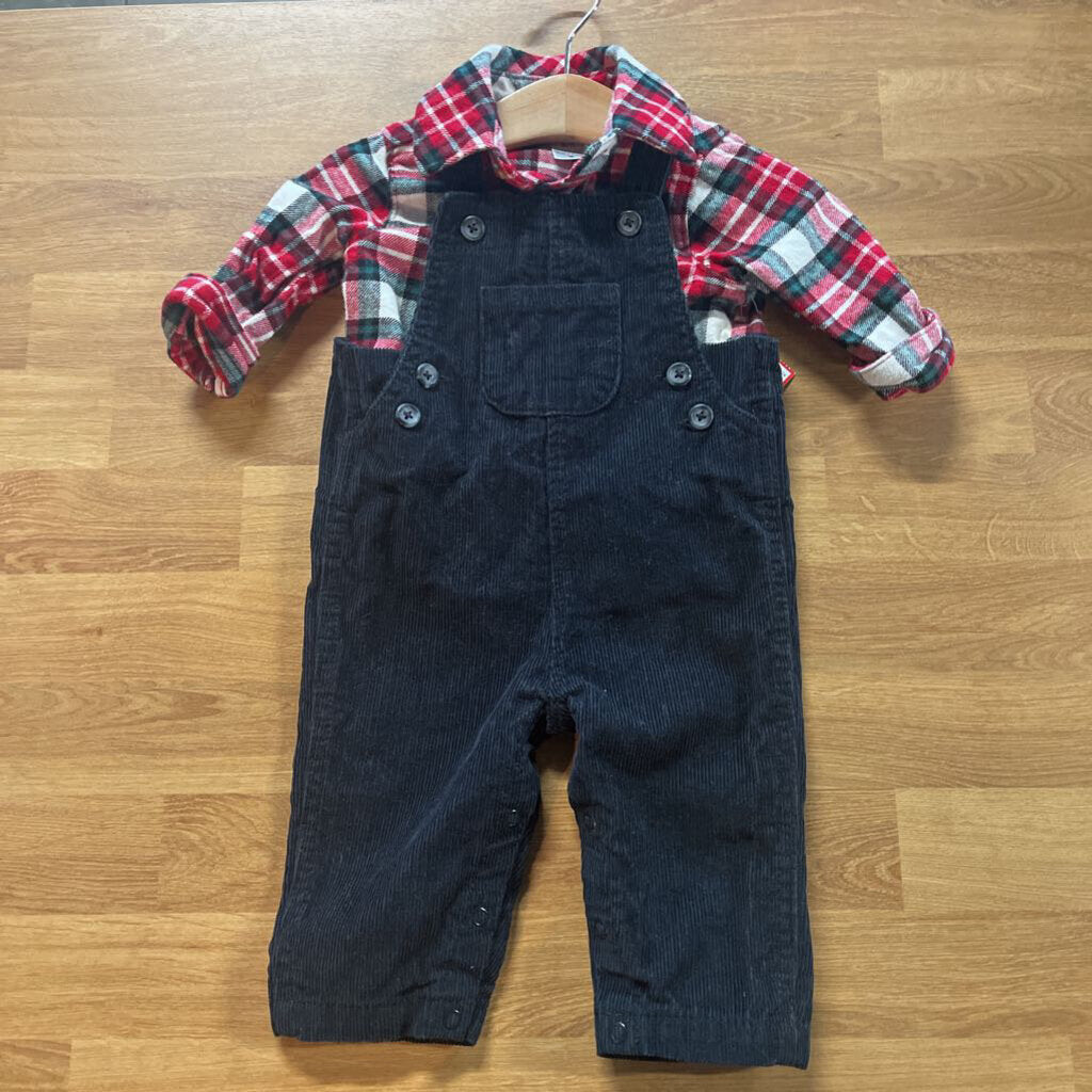 Carter's LS Plaid Button Up & Corduroy Overalls 6m